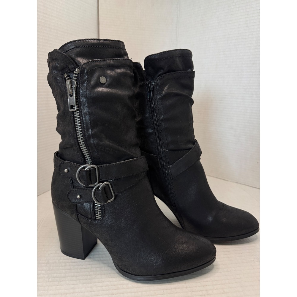 Carlos by Carlos Santana Paisley Women 10 Black Moto Slouch Block Heel Boots